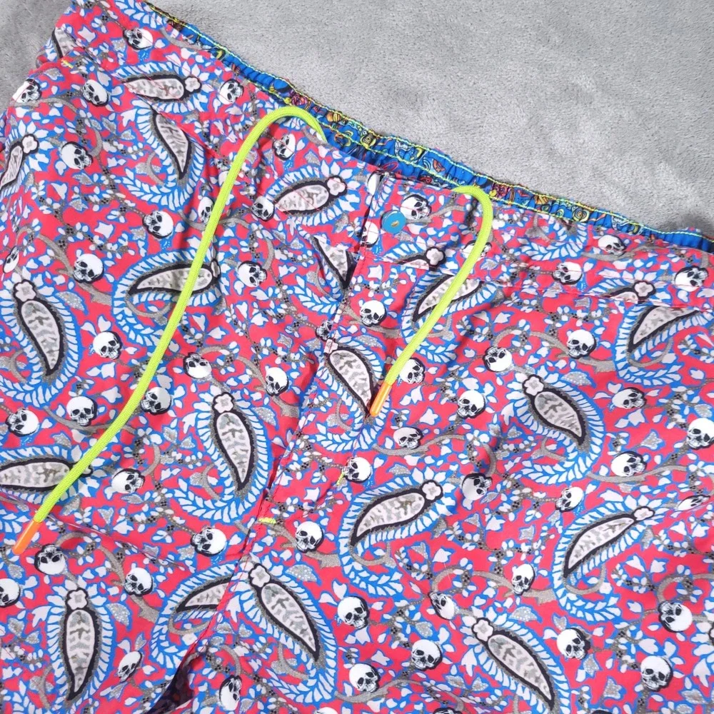 Robert Graham Swim Trunks Men 36 Red Paisley Skull‎ Classic Fit Lined Shorts 4